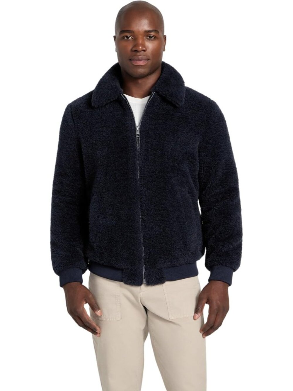 Guess Men's Bleu Elegant Pointy Collar Long Sleeve Eco Teddy Bomber Jackets